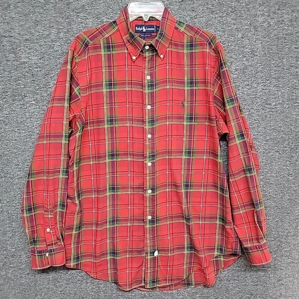 Ralph Lauren Blue Label Dress Shirt Red Plaid Long Sleeve Mens Size Large